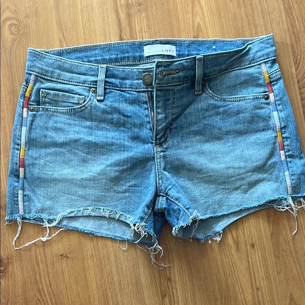 LOFT Blue Jean Shorts with Frayed Hem